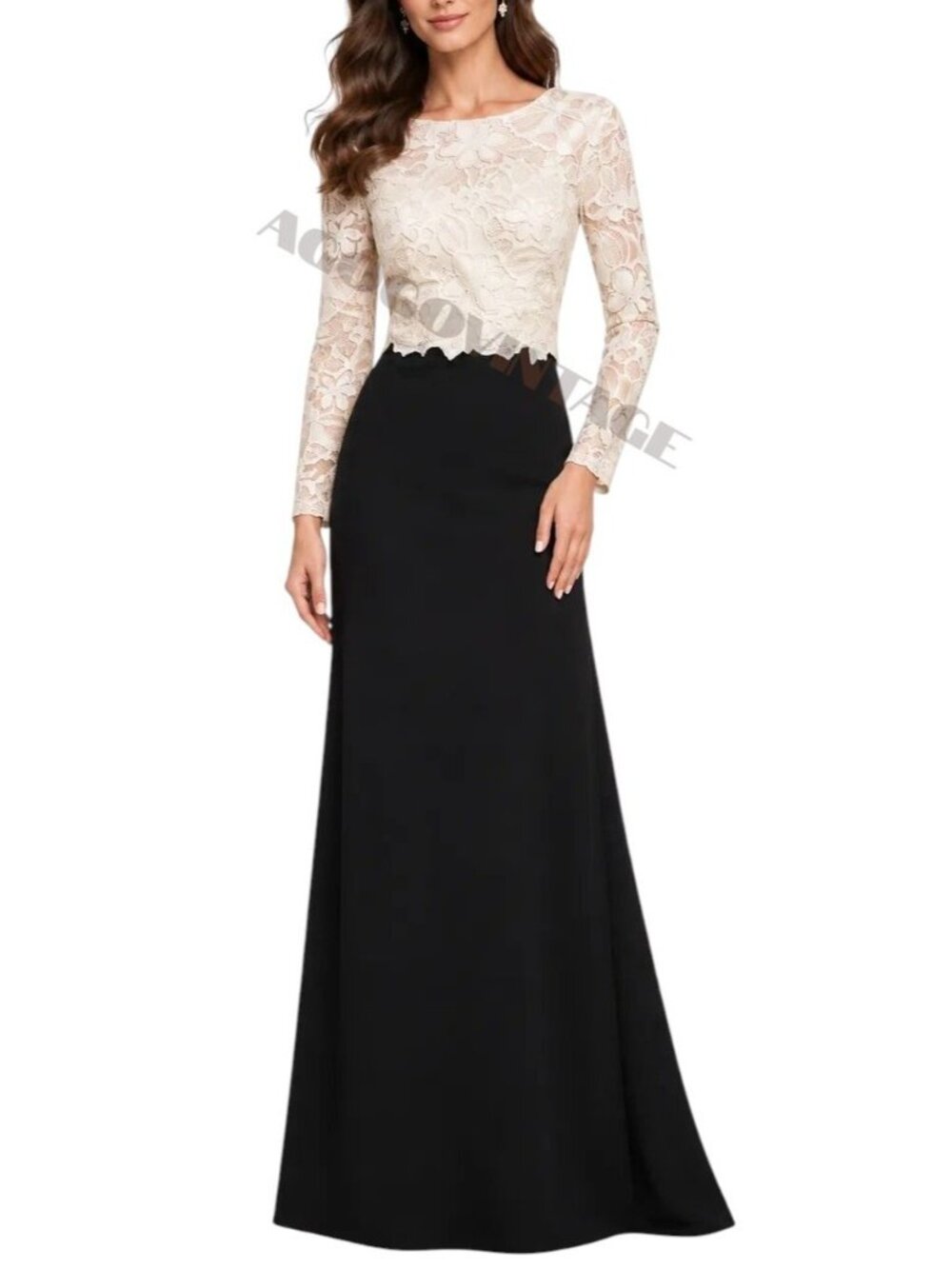 Tadashi Shoji Two Tone Lace Crepe A Line Gown Sequin Formal Evening Dress